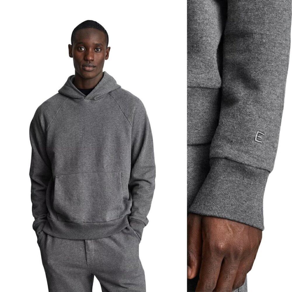 Everlane NWT 100% Organic Cotton Track Hoodie Dark Heather Grey XS Unisex Gray